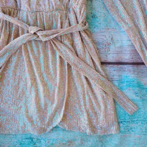 Princess Polly Pink Iridescent Dancing Queen Sequin Surplice Mini Dress 8US - Picture 8 of 14